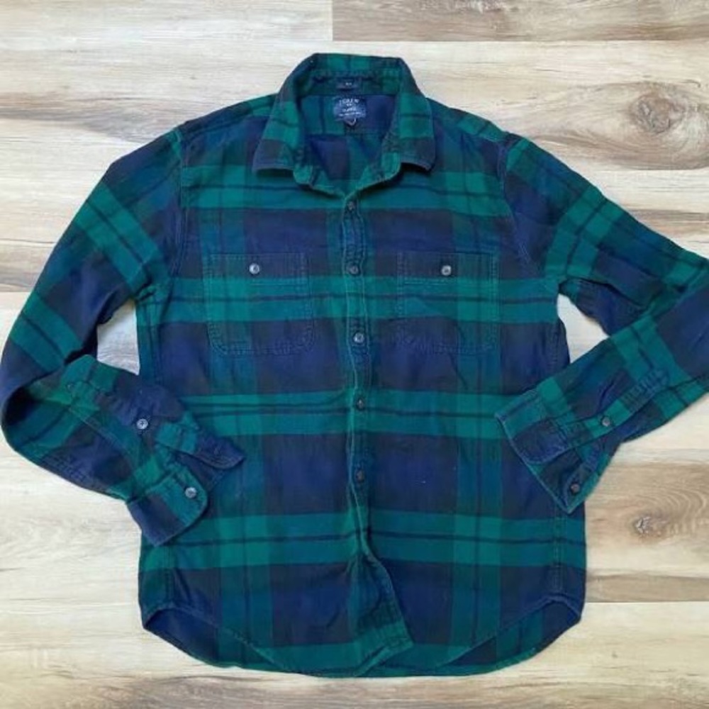 Flannel Blue and Green Plaid Button Down - Medium